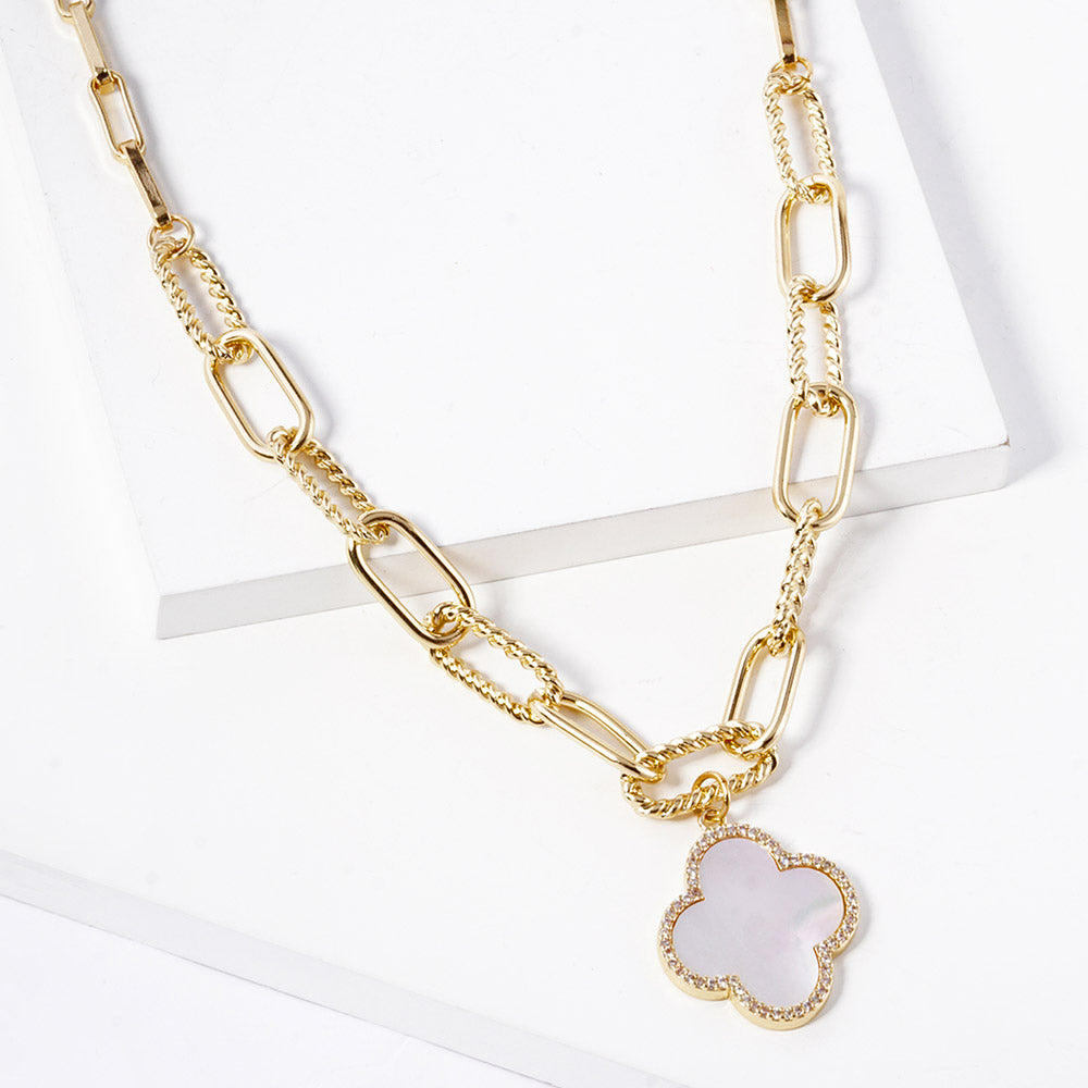 Sparkling Colorful Quatrefoil Necklace