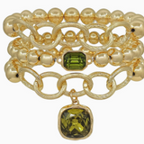 Set of 3 8mm & 10mm Green Crystal Stone Stretch Bracelet