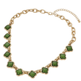 Green Bold Quatrefoil Stone Link Necklace