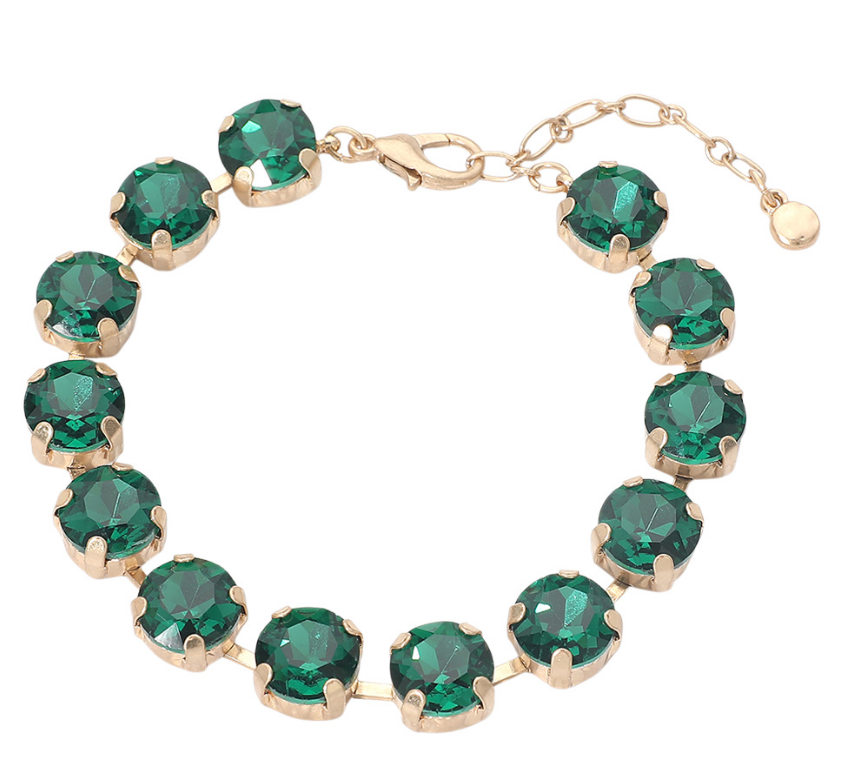 Green Round Stone Cluster Link Bracelet