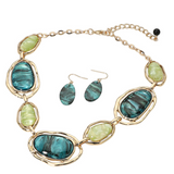 Green Resin Glitter Oval Plate Link Statement Necklace