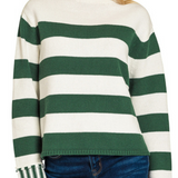 Green and White Striped Boxy Sweater