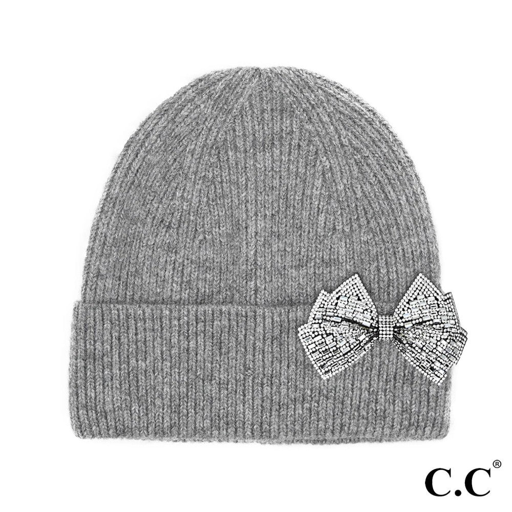 Large Rhinestone 3D Bow Beanie