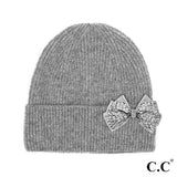 Large Rhinestone 3D Bow Beanie