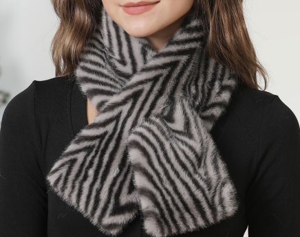 Grey Zebra Pattern Faux Fur Pull-Through Winter Scarf