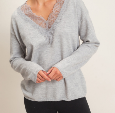 Lace Trim V-neck Sweater