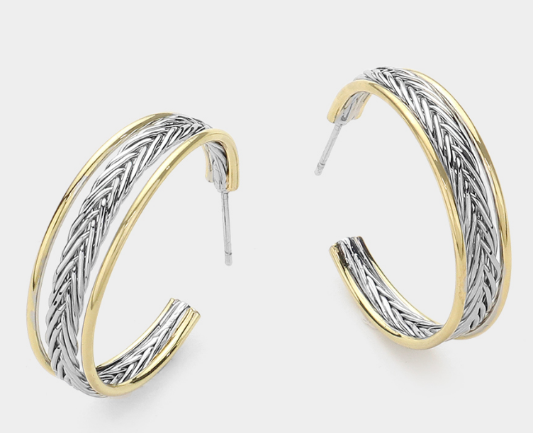 14K Gold Plated Two Tone Split Hoop Earrings