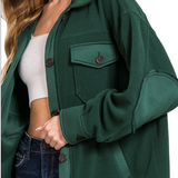 Oversized Basic Fleece Shacket Hunter Green