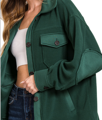 Oversized Basic Fleece Shacket Hunter Green
