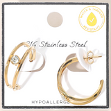 Gold Stainless Steel Stone Accent Double Hoop Earrings