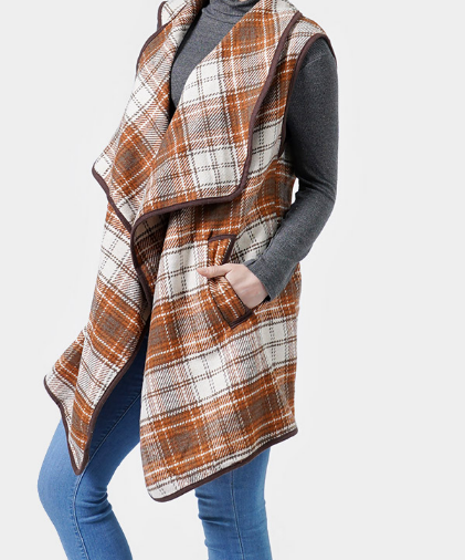 Ivory Plaid Check Vest With Pocket
