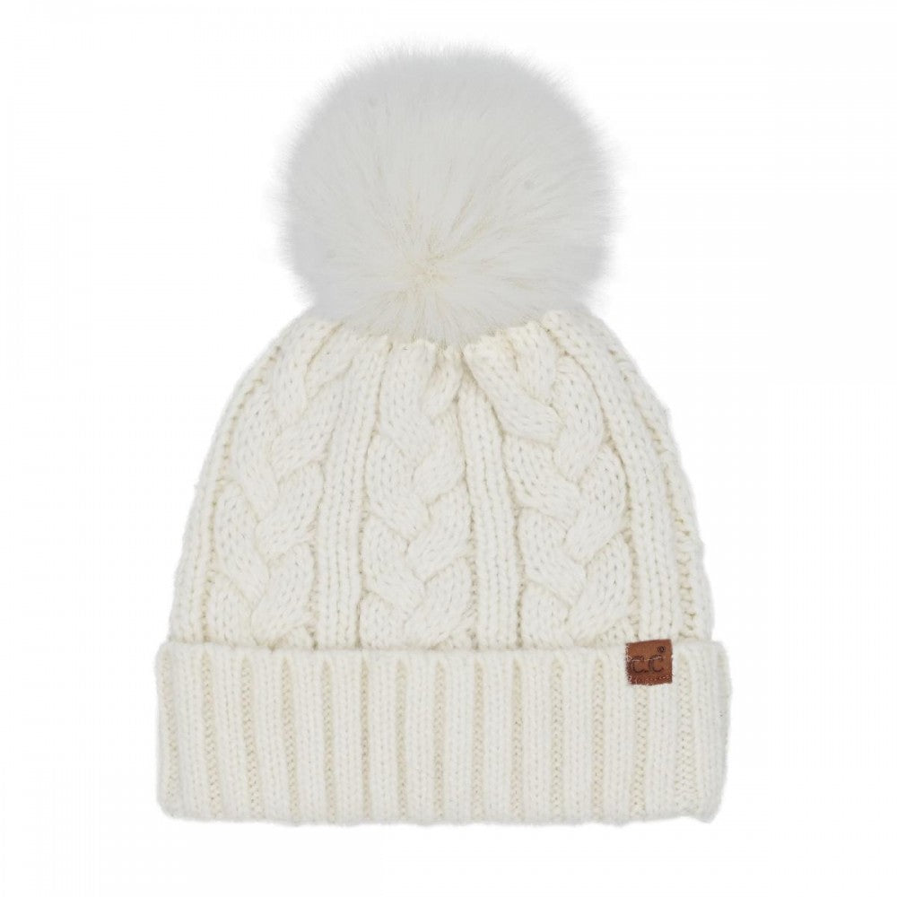 Cable Knit Pompom Beanie