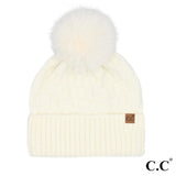 Weave Textured Pompom Beanie
