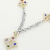 14K Gold Plated Two Tone CZ Stone Paved Clover Pointed Chunky Chain Necklace