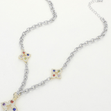 14K Gold Plated Two Tone CZ Stone Paved Clover Pointed Chunky Chain Necklace