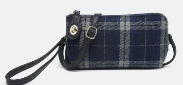 Kendall Navy Plaid Crossbody/Wristlet w/ Twist Lock