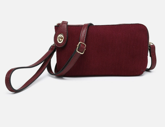 Kendall Garnet Corduroy Crossbody/Wristlet