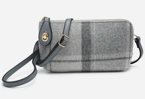 Kendall Grey Plaid Crossbody/Wristlet w/ Twist Lock