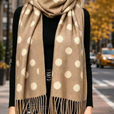 Khaki Polka Dot Pattern Fringe Scarf
