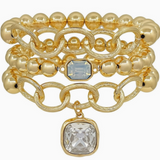 Set of 3 8mm & 10mm Clear Crystal Stone Stretch Bracelet