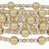 Water Resistant Set of 5 8mm & 4mm Gold and Silver Beaded Stretch Bracelets