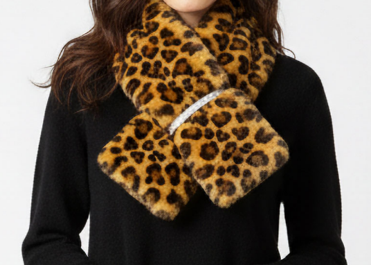 Leopard Faux Fur Bling Pull Through Scarf