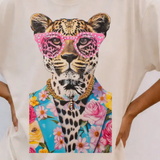 Blinged Out Leopard in Bee Suit Cream Graphic Tee