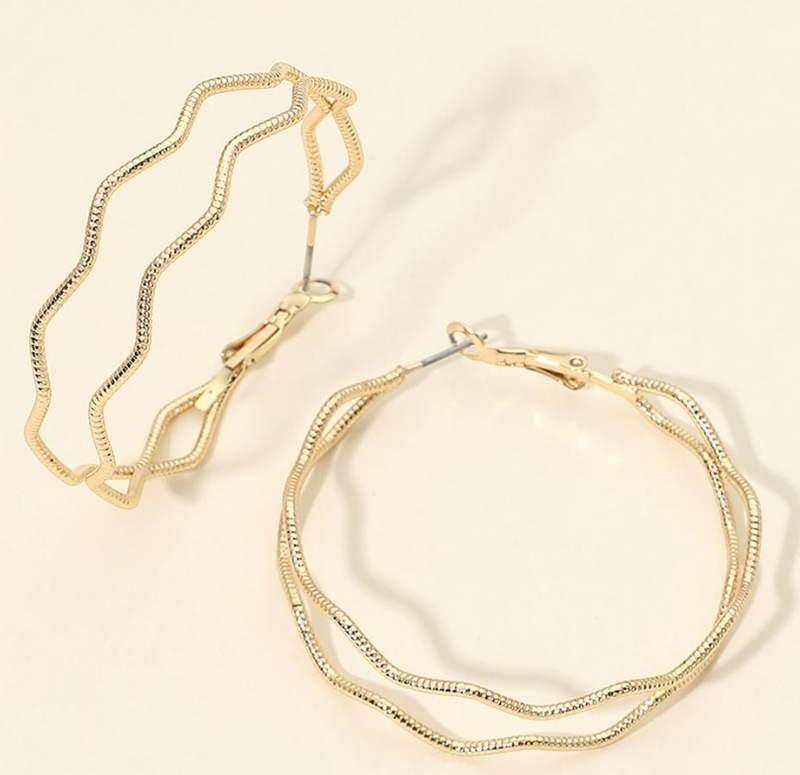 Gold Dipped Sculptural Wavy Metal Large Hoop Earrings