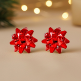 Red Christmas Gift Bow Stud Earrings