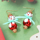 Bow Christmas Red Penguin Charm Drop Dangle Earrings