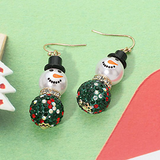 Pearl Green Shamballa Ball Christmas Snowman Drop Earrings