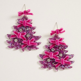 Pink Bow Embellished Christmas Tree Dangle Earrings