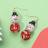 Pearl Red Shamballa Ball Christmas Snowman Drop Earrings