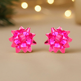 Pink Christmas Gift Bow Stud Earrings