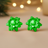 Green Christmas Gift Bow Stud Earrings