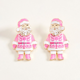 Hot Pink Christmas Santa Claus Drop Earrings