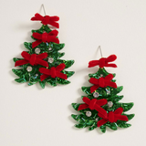 Red Bow Embellished Christmas Tree Dangle Earrings