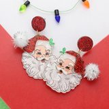 Red Glittered Resin Pom Santa Dangle Earrings