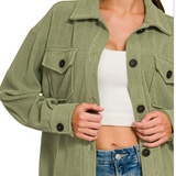 Light Olive Ultra Soft Oversize Basic Fleece Shacket