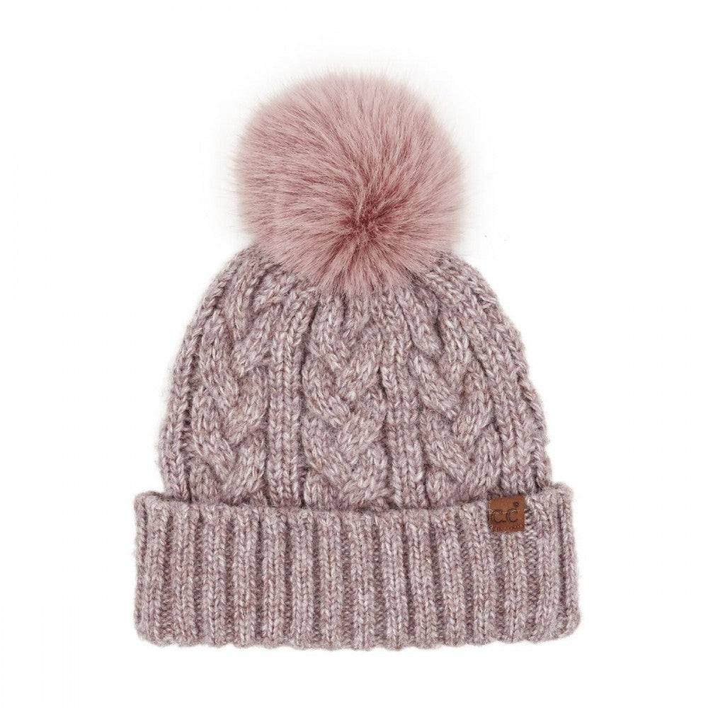 Cable Knit Pompom Beanie