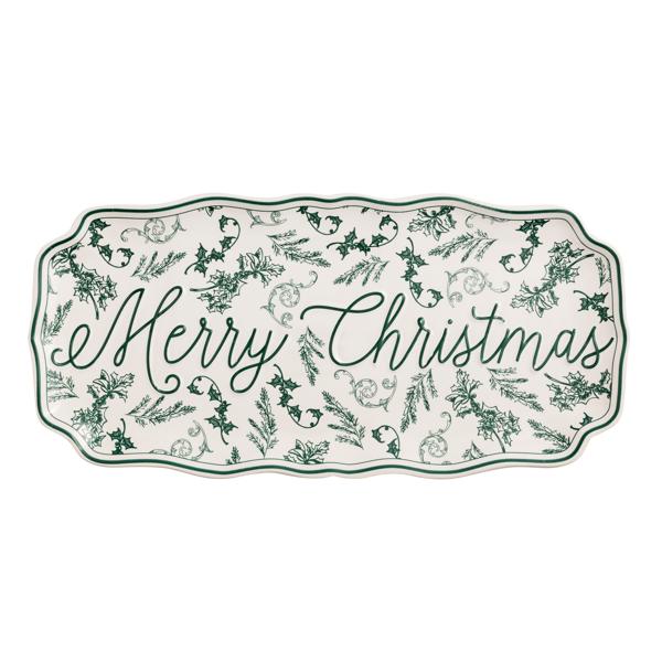 Merry Christmas Green Toile Tray