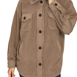 Oversized Basic Fleece Shacket Mocha