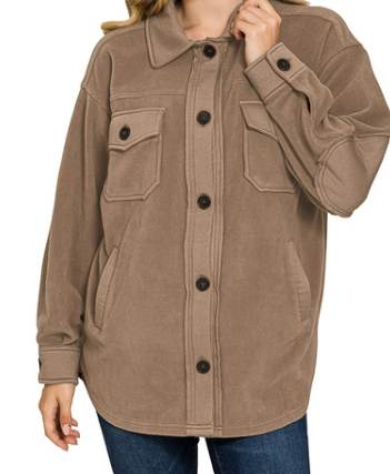 Oversized Basic Fleece Shacket Mocha
