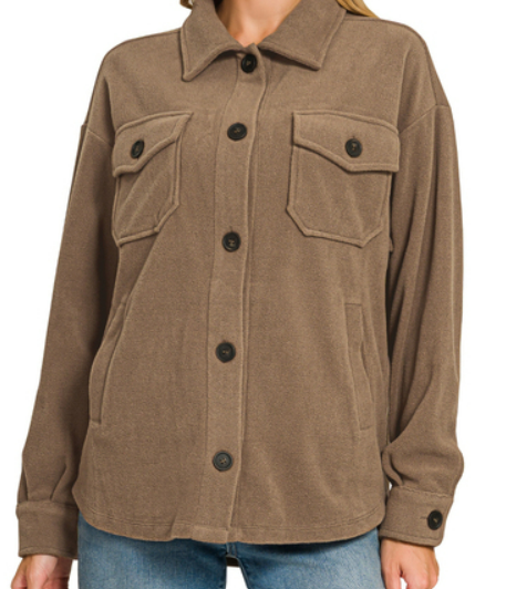 Mocha Ultra Soft Oversize Basic Fleece Shacket