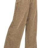 Mocha Washed French Terry Wide-Leg Sweatpants