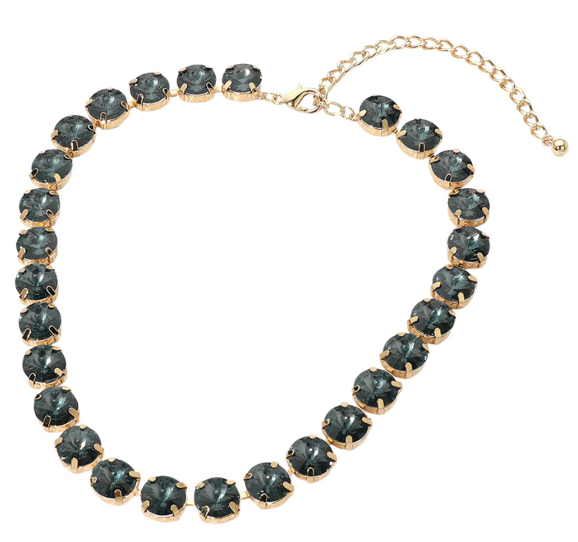 Black Diamond Round Cut Stone Cluster Link Evening Necklace