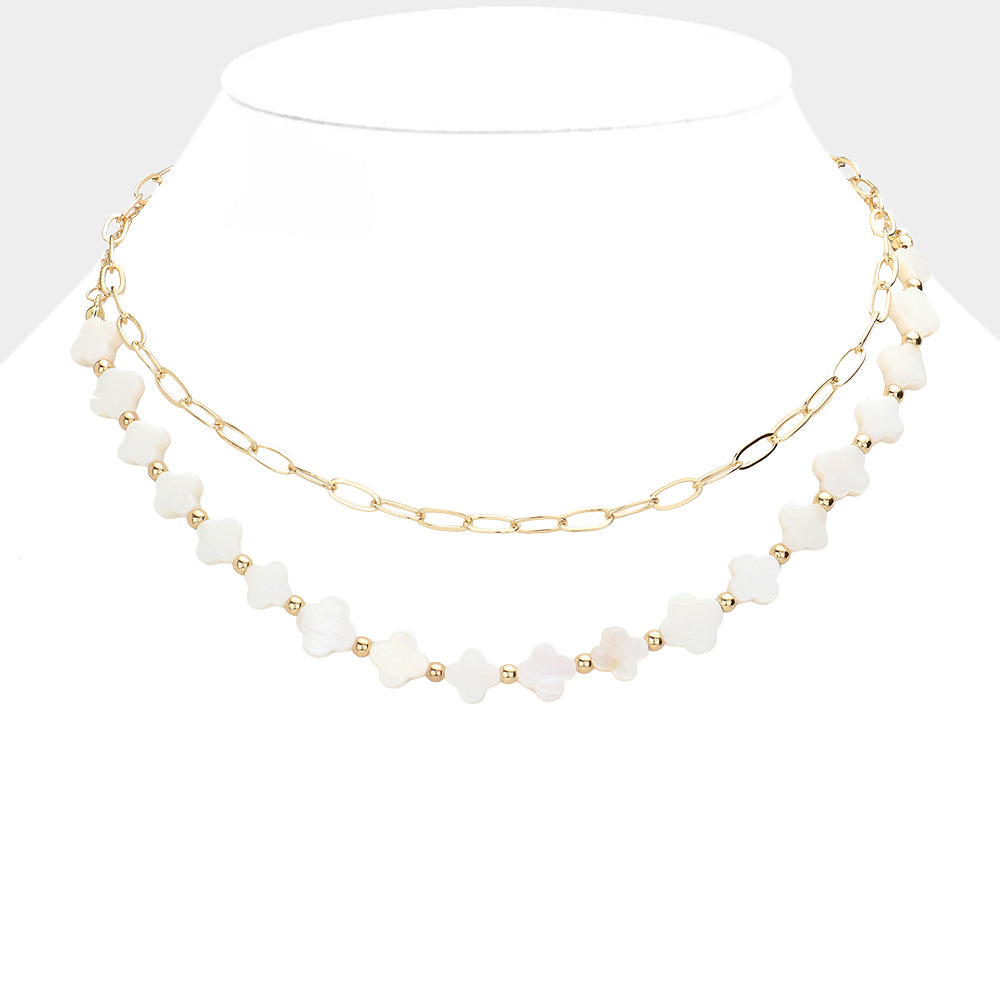 Clover Layered Mother of Pearl Necklace