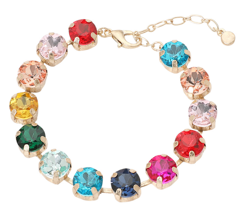 Multi-Color Round Stone Cluster Link Bracelet