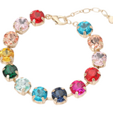 Multi-Color Round Stone Cluster Link Bracelet