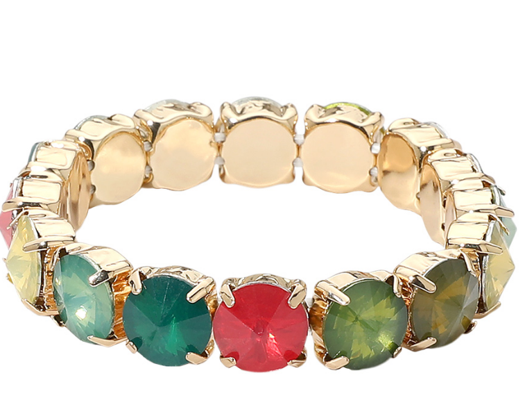 Multicolor Round Faceted Gem Beaded Stretch Bracelet